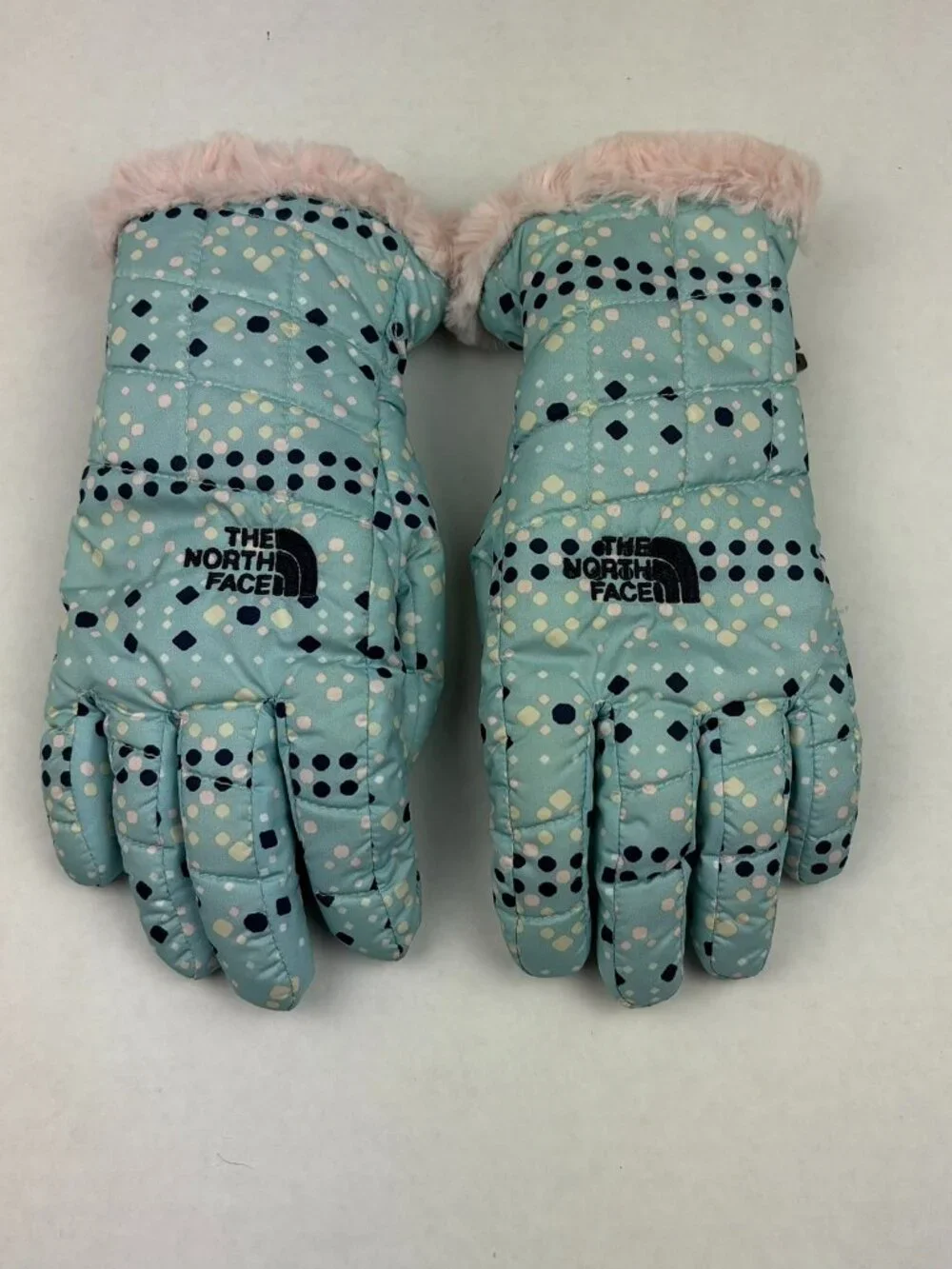 The North Face Kids' Mossbud Swirl Gloves Blue With Polka Dots Size Large